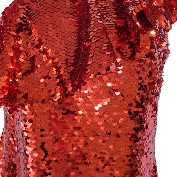 Leith Red Sequin Ruffle One Shoulder Dress - Picture 14 of 16